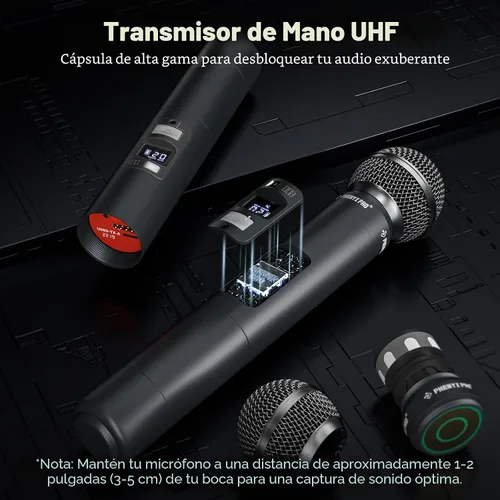 Miniatura 5 de Phenyx Pro Sistema de micrófono inalámbrico, micrófonos inalámbricos duales, con 2 dispositivos de mano, escaneo automático, frecuencias UHF de 2 x