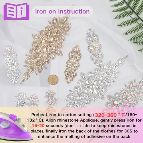 Miniatura 6 de PEARLY JUN 11 parches dorados de diamantes de imitación para planchar en vestidos, proyectos de manualidades de costura a mano, ropa de boda
