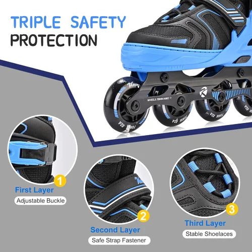 Miniatura 3 de Kuxuan Skates Patines en línea ajustables para niños y niñas, patines para niños de 4 a 12 años con ruedas iluminadas, patines para adolescentes Azul