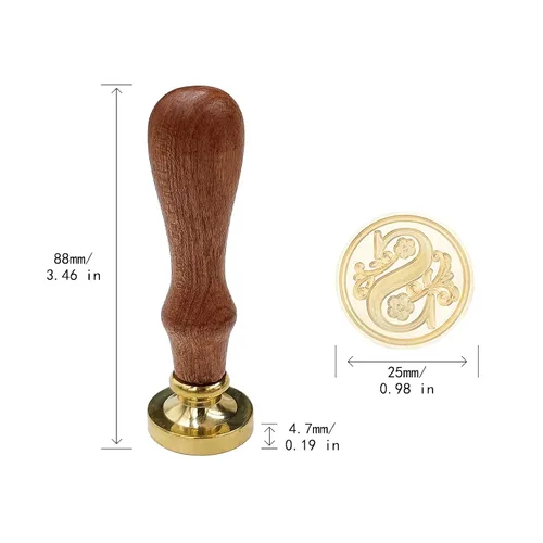 Miniatura 5 de Sello de cera con cabeza de latón y mango de madera, sello de letra inicial del alfabeto tradicional medieval, sellos de letras