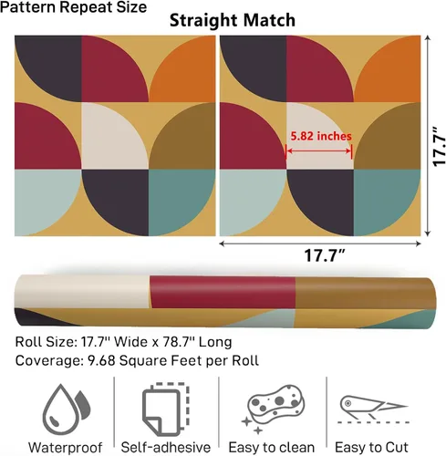 Miniatura 8 de VaryPaper Papel tapiz geométrico abstracto para despegar y pegar, papel de contacto geométrico moderno para gabinetes, impermeable, autoadhesivo