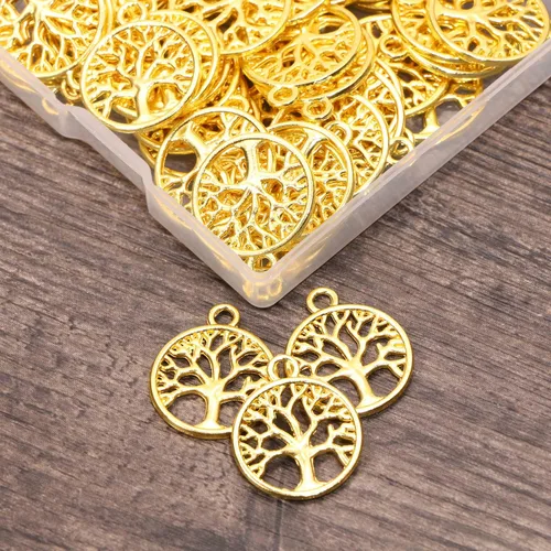 Miniatura 5 de Shapenty Dijes redondos de metal para el árbol de la vida, cuentas a granel, accesorios para hacer manualidades, pulseras, collares, aretes, Dorado