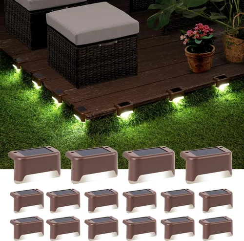 Miniatura 3 de GIGALUMI - Luces solares para cubierta al aire libre, paquete de 16, impermeables, LED, luces solares para escaleras, escalones, vallas, Blanco frío