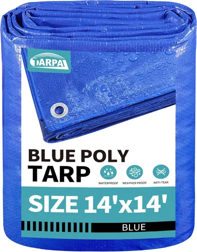 Miniatura 64 de TARPAL Lona azul de 4 x 12 pies, lonas de resistencia media de 8 mil impermeables, resistentes a desgarros con ojales de metal, adecuadas