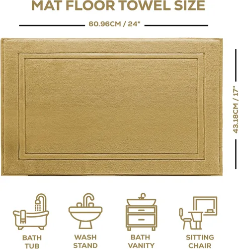 Miniatura 2 de ALIBI Juego de toallas de baño para piso, paquete de 2 toallas de algodón de lujo súper suaves y absorbentes, color champán, 24 x 17 pulgadas