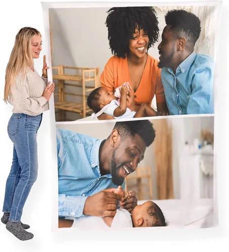 Miniatura 32 de FrameStory Manta personalizada con fotos y texto, totalmente personalizable con tus fotos y mensajes, manta de forro polar suave y suave, 30 x 40