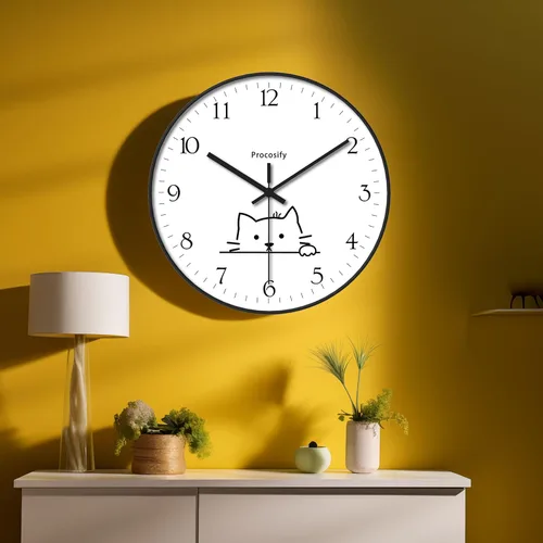Miniatura 6 de Reloj de pared de plástico de 8 pulgadas, funciona con pilas, reloj redondo decorativo, gato blanco