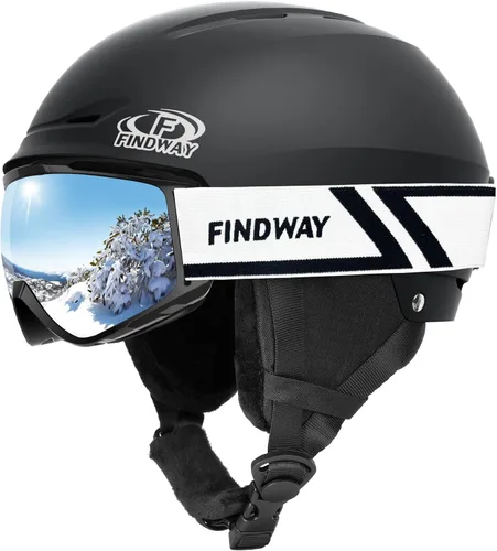 Findway - Juego de Casco de Esquí, Casco de Snowboard con Gafas para Adultos [A Prueba de Golpes] Casco de Deportes de Nieve Seguro y Duradero con