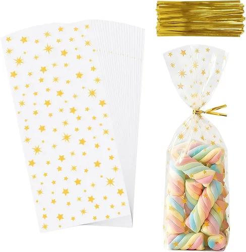 Miniatura 13 de CCINEE Bolsas de celofán para Halloween, 150 bolsas de plástico transparente para dulces con 300 giros para aperitivos y galletas