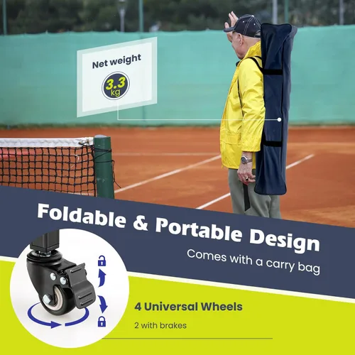 Miniatura 3 de GYMAX Tolva de pelota de tenis, carrito plegable para 150 pelotas de tenis con bolsa de transporte, marco de fácil montaje, bolsa extraíble y 4 Azul