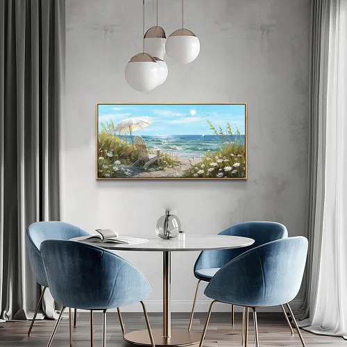 Miniatura 7 de ERQINHUA Gran decoración de pared para sala de estar, arte de pared en lienzo para restaurante, decoraciones para oficina, pinturas de mar azul