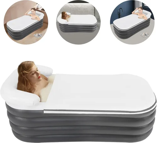Miniatura 5 de Bañera portátil, 48 x 20.47 x 17.7 pulgadas de capacidad de 50.2 galones, bañera inflable plegable de pie independiente con bomba de aire eléctrica