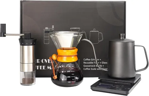 Miniatura 10 de Kit de Café SuperCook para Verter con Hervidor, Molinillo Eléctrico, Kit de Café para Acampar y Viajes, Ideal para Regalo de Cumpleaños o Aniversario