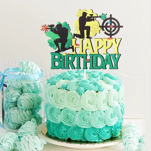 Miniatura 3 de Paintball - Decoración colorida para tartas de feliz cumpleaños, juego de disparos de feliz cumpleaños, suministros de fiesta de paintball para niños
