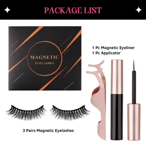 Miniatura 2 de SHEKA Pestañas magnéticas de aspecto natural con delineador de ojos, pestañas magnéticas finas, no necesita pegamento con aplicador, pestañas