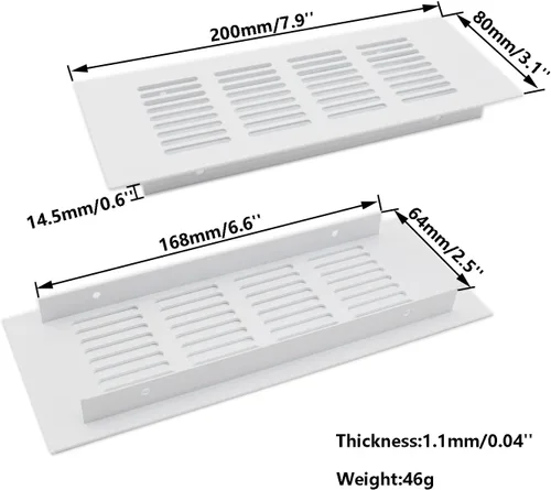 Miniatura 2 de 2 fundas para ventilación de aire, rejilla de ventilación de aleación de aluminio blanca rectangular, cubierta de rejilla de metal para armario
