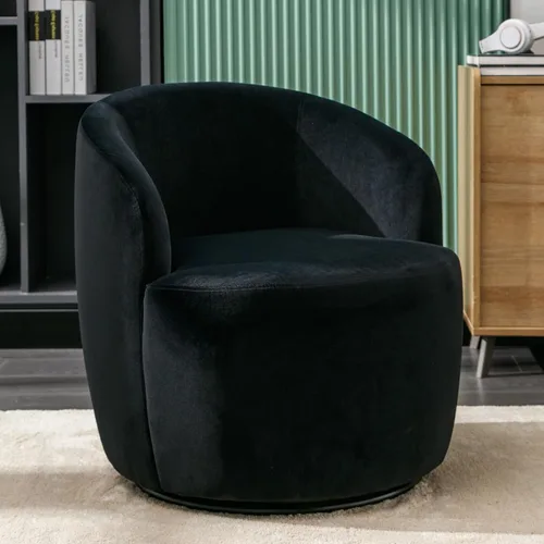 Miniatura 11 de FOXHUNTER Silla giratoria de barril, sillón individual pequeño de 360°, cómodo sofá redondo, sillas de botón acolchadas, modernas sillas de acento
