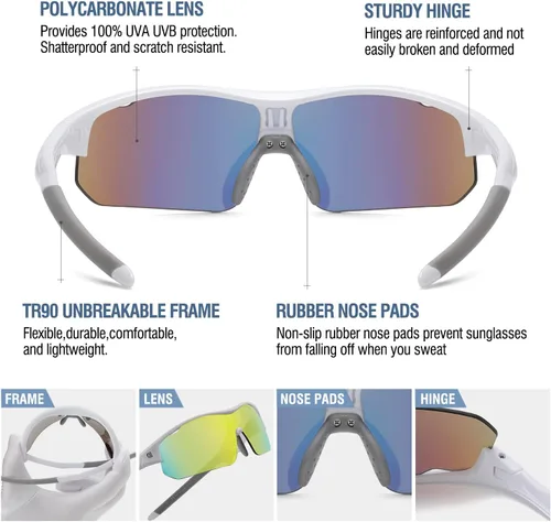 Miniatura 15 de DUCO DK261 - Gafas de sol deportivas de béisbol para jóvenes, con marco TR90 irrompibles, ligeras, para niños y niñas