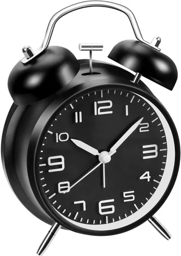 Azyh Reloj despertador ruidoso para adultos que duermen pesados, de metal de 4 pulgadas, doble campana, funciona con pilas, para decoración de Negro
