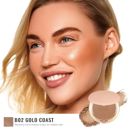 Miniatura 8 de Oulac Shimmer Bronzer - Maquillaje facial en polvo con espejo, aspecto bronceador natural SunKissed, bronceador crema altamente pigmentado, brillo