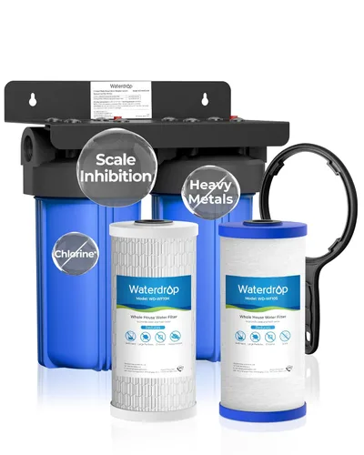 Waterdrop Sistema de filtro de agua para toda la casa de 2 etapas, con filtro de sedimentos de metales pesados y anti-incrustaciones, reduce