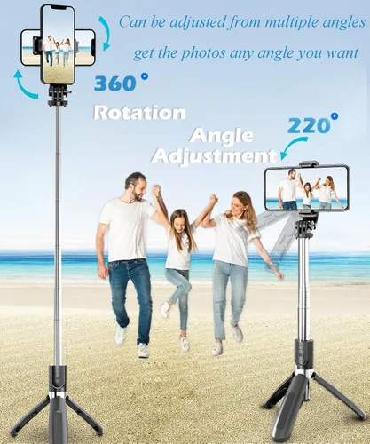 Miniatura 4 de Trípode para selfie stick extensible para teléfono con control remoto inalámbrico, portátil, ligero, para grabación de video, trípode de viaje