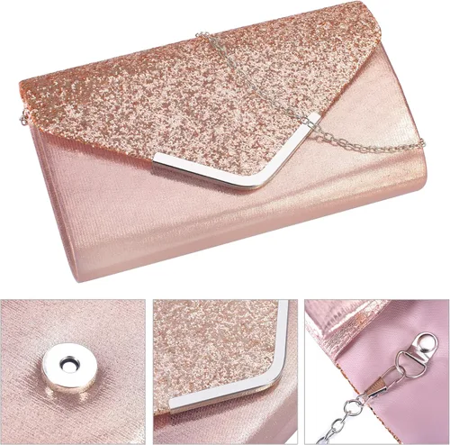 Miniatura 4 de DIGOGO Bolso de noche con solapa de lentejuelas en forma de sobre bolso cruzado de cadena para boda fiesta baile de graduación