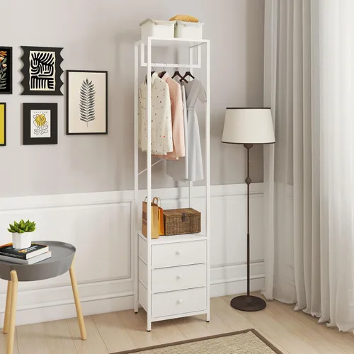 Miniatura 2 de YMYNY Percheros con cajones, organizador de armario alto independiente con 3 cajones de tela, soporte de ropa para colgar camisas, abrigo, 15.35