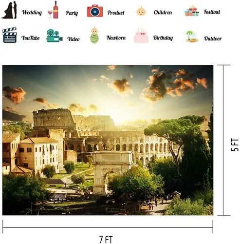 Miniatura 7 de Fondo de arquitectura italiana para fiesta temática italiana MEETSIOY 7x5ft Famoso Tema arquitectónico Italiano Fondo para fotografía Fiesta