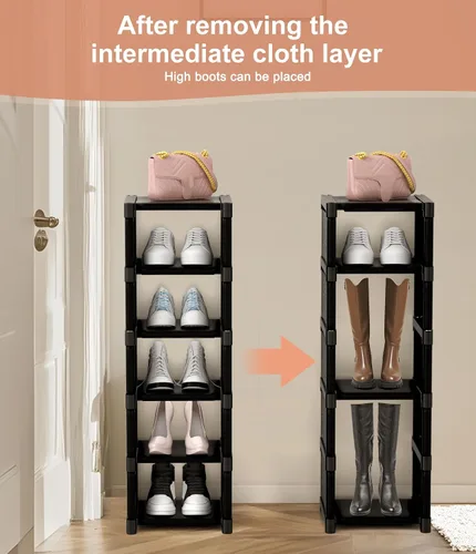 Miniatura 6 de Zapatero estrecho de 6 niveles, organizador vertical de zapatos de espacio pequeño, estante compacto de 9.84 pulgadas para armario y entrada