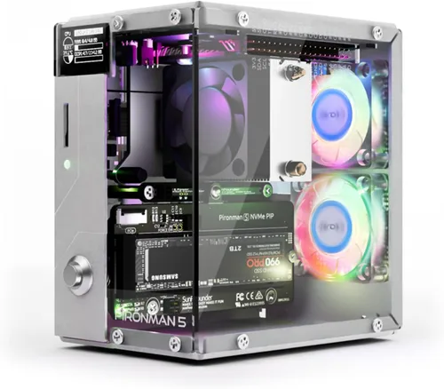 Pironman 5 NVMe M.2 SSD PCIe 2.0/3.0 Carcasa Mini PC para Raspberry Pi 5 Hailo-8L Acelerador de IA con Enfriador de Torre + Ventiladores RGB Duales,