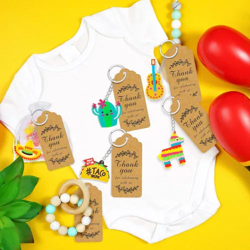 Miniatura 4 de Sureio 54 llaveros mexicanos para fiestas, regalos de devolución de fiesta, letras de agradecimiento escritas a mano, regalos de fiesta de cinco