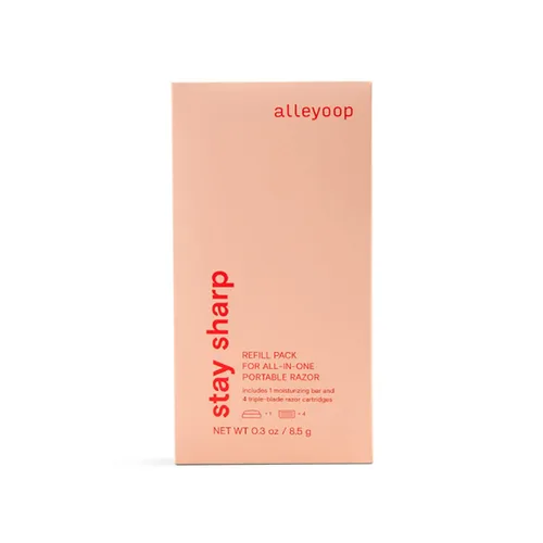 Miniatura 7 de Alleyoop Stay Sharp - Paquete de recambio para maquinilla de afeitar portátil de viaje, para retoques sobre la marcha, 4 cartuchos de triple bígaro