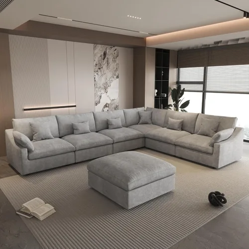 Miniatura 32 de WJShome Sofá Seccional Cloud Couch de 83 pulgadas para sala de estar, sofá seccional modular relleno de plumón, sofás en forma de L con otomana