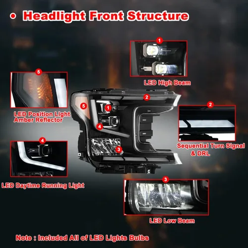 Miniatura 3 de Nixon Offroad Faros delanteros de proyector para Ford F150 2018-2020, modos de iluminación funcional LED completos DRL/señal de giro