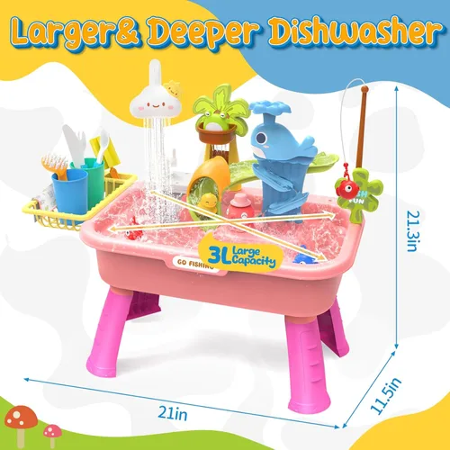 Miniatura 8 de Fregadero de Juego de 21" de Alto con Agua Corriente, Juguete de Fregadero de Cocina 4 en 1 para Niños con Grifo Eléctrico, Mini Mesa de Agua