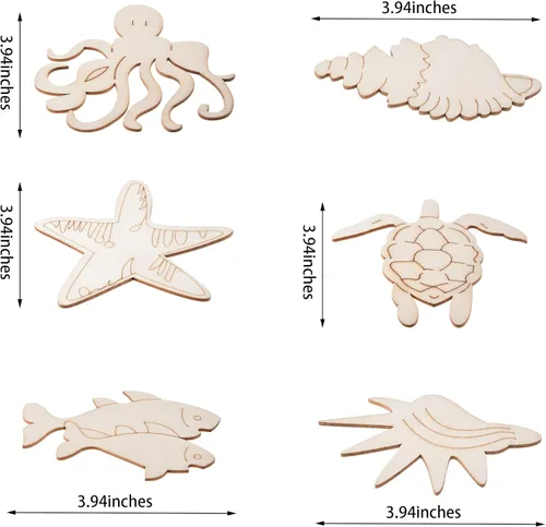 Miniatura 2 de 48 recortes de madera sin terminar de animales del océano para niños, pintura de madera a granel para que los niños pinten, recortes de vida animal