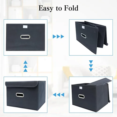 Miniatura 6 de STOREONE - Contenedores de almacenamiento de tela en forma de cubo, organizador plegable con tapa y asas metálicas, para el hogar, dormitorio, Gris