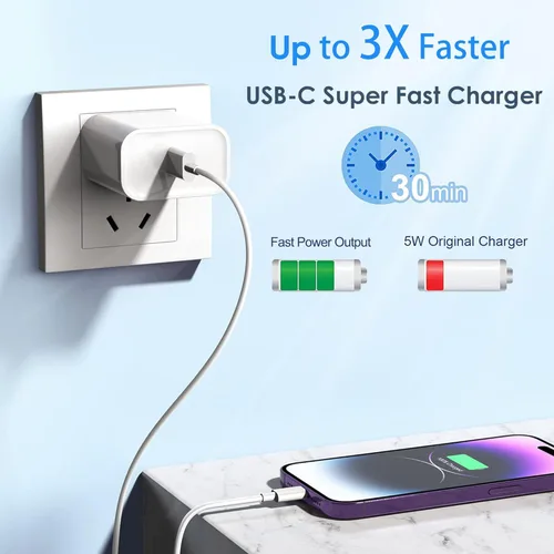 Miniatura 2 de Cargador rápido para iPhone de carga rápida, paquete de 3 [certificado Apple MFi] Cargador rápido para iPhone con carga rápida PD USB-C, bloques