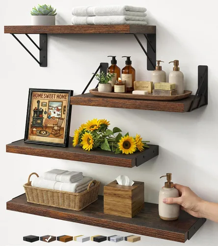 Miniatura 16 de BAYKA Estantes de pared para decoración de dormitorio, estante de pared flotante para almacenamiento en sala de estar y cocina, estantes de madera
