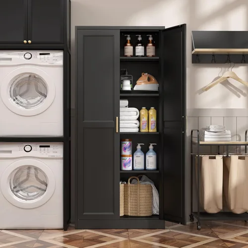 Miniatura 6 de SteeLoong - Armario de despensa de cocina, armario de almacenamiento de metal negro de 71" con puertas y 4 estantes ajustables, gabinete de cocina