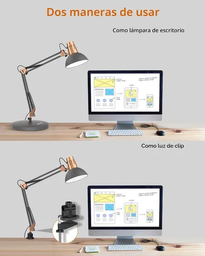 Miniatura 4 de LEPOWER Lámpara de escritorio de metal, ajustable de cuello de ganso lámpara de mesa de arquitecto con interruptor de encendido/apagado, lámpara