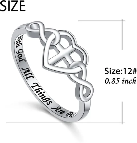 Miniatura 6 de DAOCHONG Collar de plata de ley S925 con cruz cristiana y corazón inspirador con versículo bíblico y rinags para mujeres, adolescentes y niñas