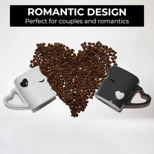 Miniatura 5 de MIAMIO - Juego de tazas de café/taza de besos para parejas de novia, de cerámica, con caja de regalo para bodas/cumpleaños/aniversario (negro)