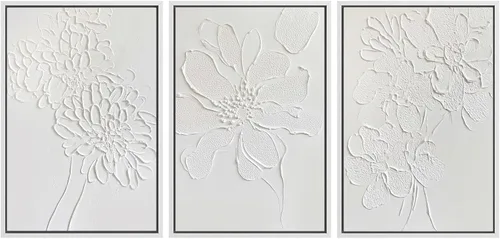 Miniatura 57 de SIGNWIN Lienzo enmarcado para pared, juego de arte de collage de hojas transparentes en blanco y negro, ilustraciones de naturaleza silvestre, arte