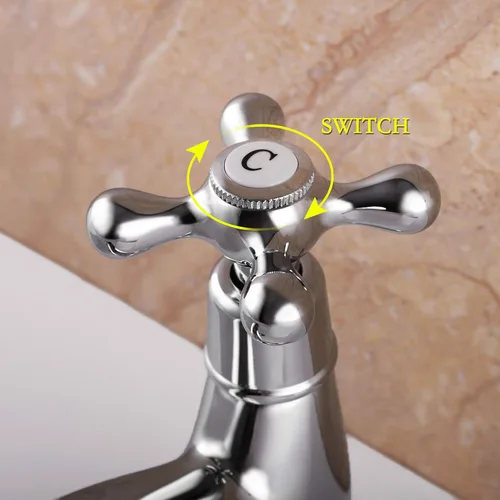 Miniatura 5 de SKOWLL Grifo de agua fría de una sola manija, grifo de fregadero de baño de montaje en cubierta de cromo pulido, grifo de lavabo de tocador de baño