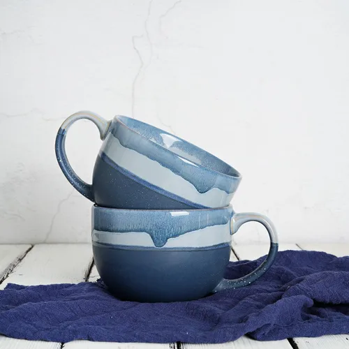 Miniatura 6 de Bosmarlin Taza de café de cerámica extragrande, 23 onzas, apta para microondas y lavavajillas, taza de té grande de gran tamaño para oficina y Azul