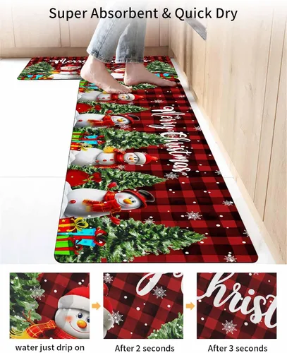 Miniatura 4 de Tapete de baño de muñeco de nieve a cuadros rojos para bañera, antideslizante, de secado rápido y absorbente, tierra de diatomeas para fregadero