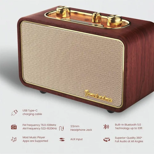 Miniatura 2 de Altavoz Bluetooth vintage con radio AM/FM, naranja Retro Wireless Speaker, 10H Playtime, Charge-While-Play, Aux/Antenna, Interchangeable Panel