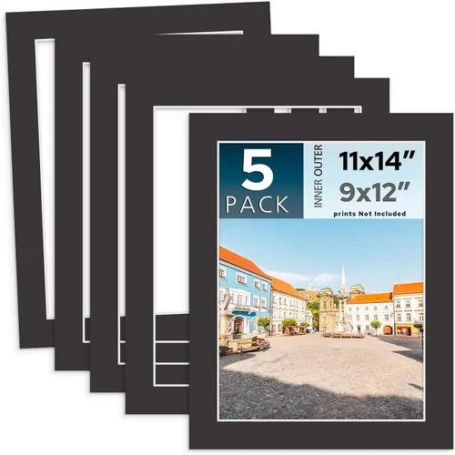 Miniatura 45 de MBC MAT BOARD CENTER, Paquete de 5 paspartús negros de 4x6 para fotos de 3x5, corte biselado, libre de ácido, grosor de 4 capas
